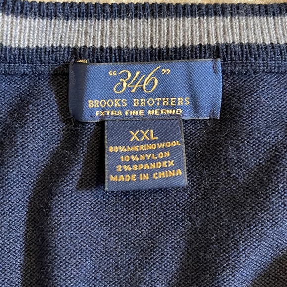 Brooks Brothers Merino Wool Blend V-Neck Sweater Navy Embroidered Logo XXL - Picture 8 of 9
